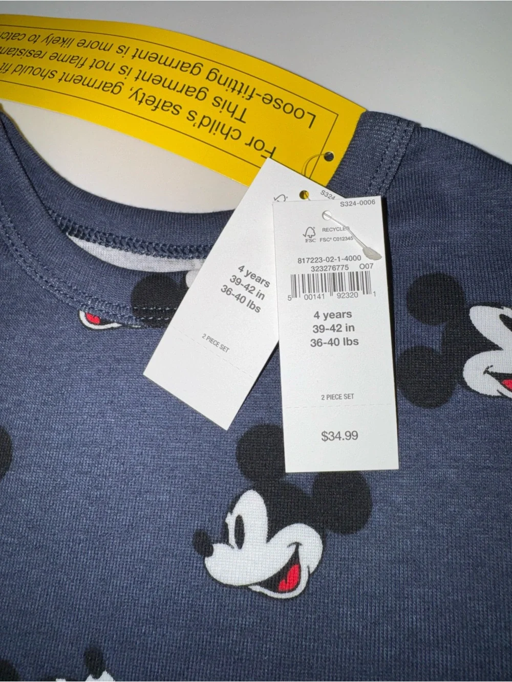 GAP Kids Disney Mickey Mouse Organic Cotton Pajamas Size 4
